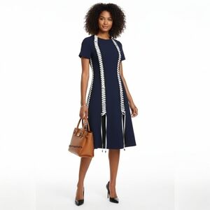 Jonathan Simkhai Navy A-Line Lace-Up Midi Dress - Classic Quiet Luxury - Size 6